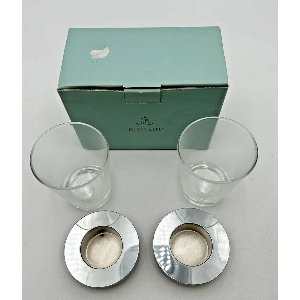 Partylite Versatility Votive Tealight Candle Holders Pair Fillable Glass Bottom - Picture 3 of 14